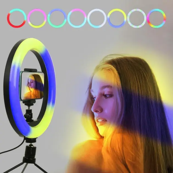 Кільцева світлодіодна лампа RGB 30 см із кріпленням для телефону 2433321253 фото