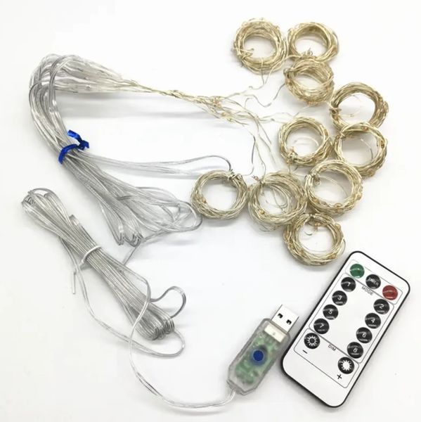 Світлодіодна гірлянда штора роса на дроті 3х2 м 200 LED пульт + USB холодний білий G5798 фото