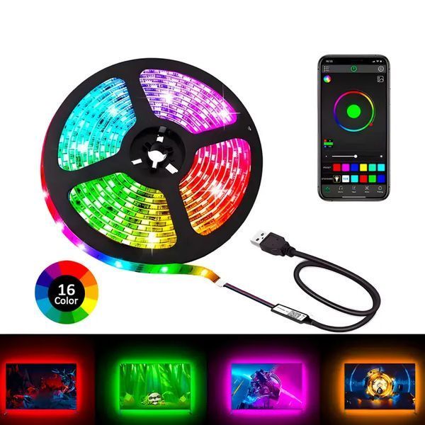 Світлодіодна стрічка LED RGB USB APP SF-20, самоклеюча, 5 м, з пультом ДУ, на 300 діодів G7770 фото