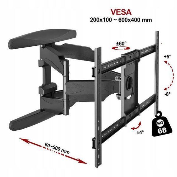 Настінне кріплення для телевізора для діагоналей 55"-85" поворотний кронштейн на стіну V-Star S65 sp8579 фото