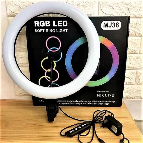Кільцева LED лампа RGB MJ38 38см 220V 1 крепл.тел USB + пульт Mu741025 фото