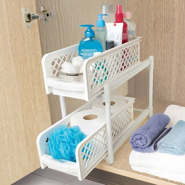 Пластиковий органайзер для ванної з 2 висувними полицями, Portable 2 Tier Basket Drawers M0000 фото