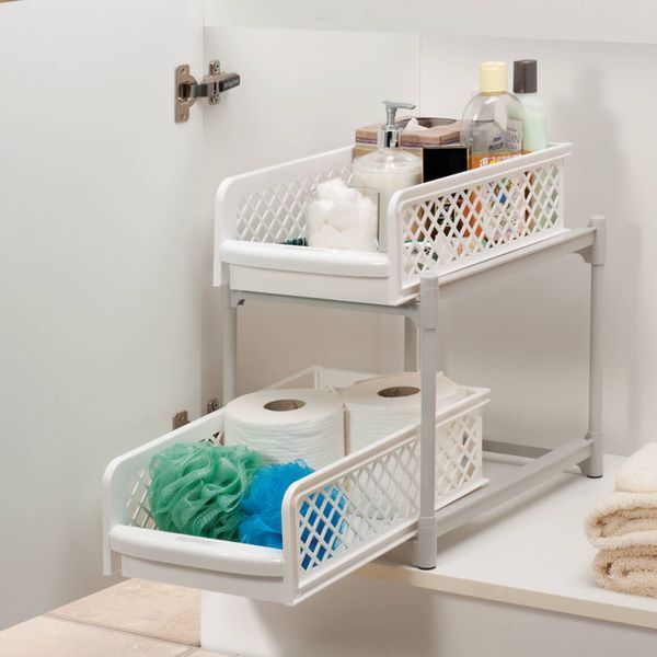 Пластиковий органайзер для ванної з 2 висувними полицями, Portable 2 Tier Basket Drawers M0000 фото