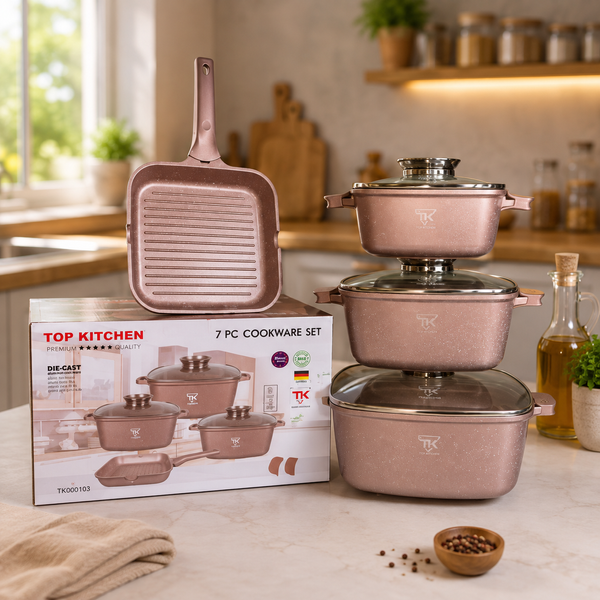 Золотой Набор посуды с гранитным покрытием Top Kitchen TK000103 3 кастрюли + сковорода-гриль TК103/1 фото