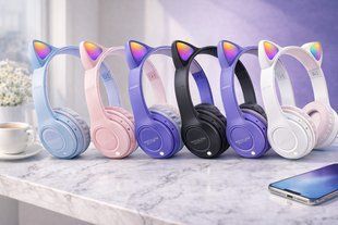 Бездротові навушники з котячими вушками та лід підсвічуванням Cat Ear Y47 Led, Bluetooth навушники з мікрофоном Білий Y47 фото