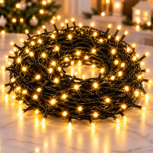 Гірлянда-нитка 50 м, 500 LED, чорний ПВХ-провід Теплий білий / Гирлянда мерехтливе світло, різнокольорова, 220 В / LED-декор KAR-LU991/1 фото