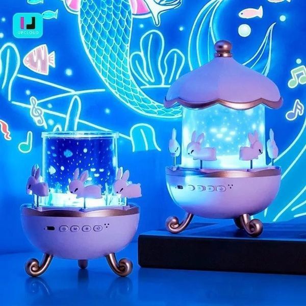 Дитячий нічник проектор зоряного неба Bluetooth Fairy Tale E11 акумуляторний світильник карусель 6 змінних картинок з LED підсвічуванням та музикою M16894 фото