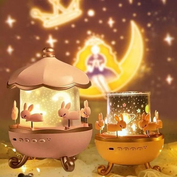 Дитячий нічник проектор зоряного неба Bluetooth Fairy Tale E11 акумуляторний світильник карусель 6 змінних картинок з LED підсвічуванням та музикою M16894 фото