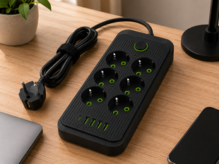 Мережевий фільтр (подовжувач) / Power &mdash; Socket F06U 6 розеток 4 USB + Type-C чорний 26X-211 / Мережевий подовжувач розеток 5094705 фото