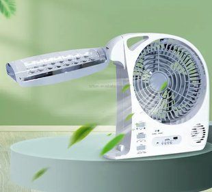 Вентилятор портативний (GD-8028/N283) 6в1 (8", LED лампа, радіо, сонячна панель, 2 швидкості, 10Вт, Bluetooth, USB, 3.2V/5500 мАг) M17162 фото