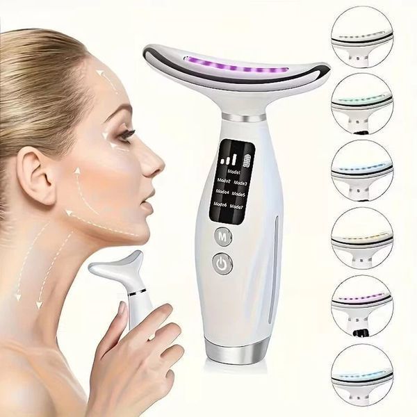 Акумуляторний електричний масажер для обличчя Neck Beauty Device з LED-дисплеєм, 7 режимів, USB-заряджання Jamx4581 фото