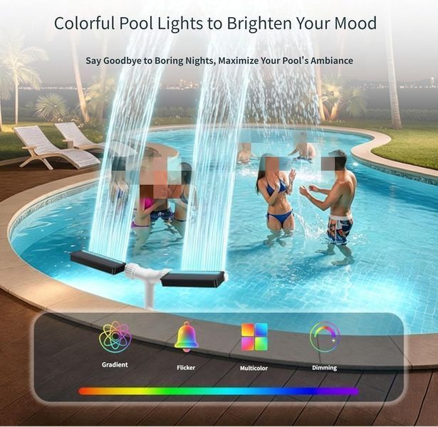 Фонтан для басейну на сонячній панелі з RGB-підсвічуванням / Портативний подвійний розпилювач для басейну As2752 фото