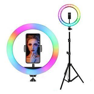 Кільцева лампа зі Штативом RGB 36 см, Світлодіодна LED лампа, Кільцеве світло, Різнобарвна лампа блогера 2115533352 фото