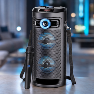 Колонка KTS-2432 Bluetooth / Караоке-система с двумя динамиками и беспроводным микрофоном / Портативная акустика с LED подсветкой 24480036 фото