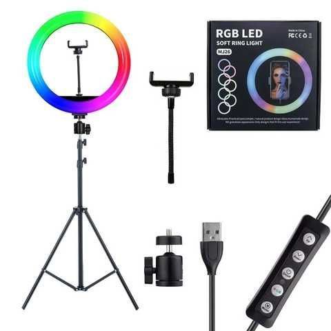 Кільцева лампа зі Штативом RGB 36 см, Світлодіодна LED лампа, Кільцеве світло, Різнобарвна лампа блогера 2115533352 фото