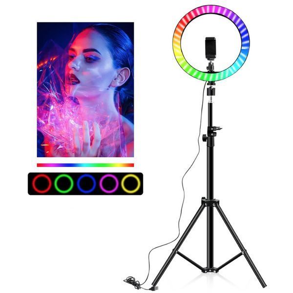 Кільцева лампа зі Штативом RGB 36 см, Світлодіодна LED лампа, Кільцеве світло, Різнобарвна лампа блогера 2115533352 фото