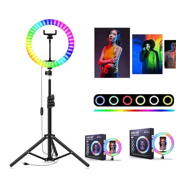 Кільцева лампа зі Штативом RGB 36 см, Світлодіодна LED лампа, Кільцеве світло, Різнобарвна лампа блогера 2115533352 фото