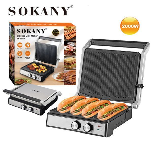 Домашній електричний гриль 2000 Вт, розкриття на 180 &deg;, Sokany SK-08050 SK-08050 фото