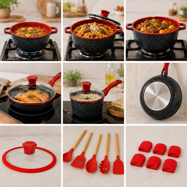 Чорний Набір посуду Top Kitchen TK00050L з мармуровим покриттям, 10 предметів + кухонне приладдя ТК050L/1 фото