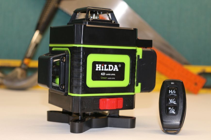 Лазерний рівень нівелір для стяжки підлоги HILDA 4D 16 ліній 360 &deg; градусів самовирівнюється Зелений промінь + пульт + акумулятор з дисплеєм М16213 фото