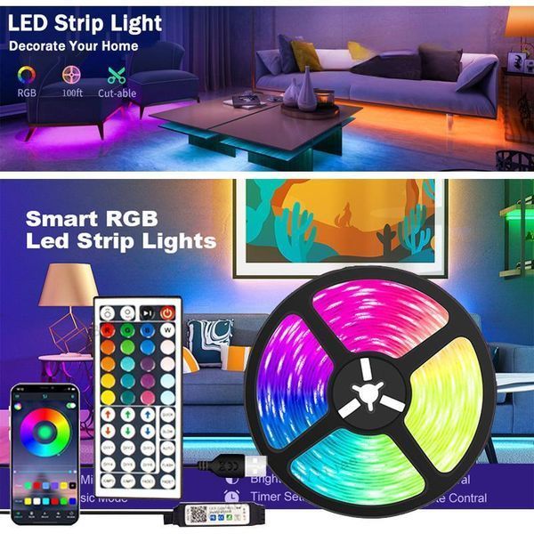 Стрічка світлодіодна RGB 5050 5м з пультом для підсвічування телевізора, монітора, меблів від USB M5050 фото