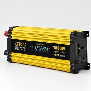 Автомобільний інвертор Жовтий / Перетворювач напруги з 12-220V, 1500Вт, 2хUSB sp10531 фото