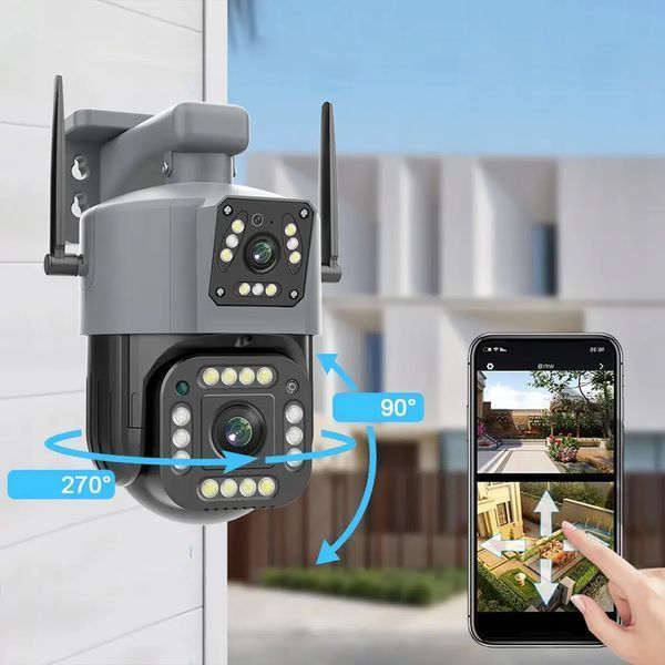 Поворотна WiFi камера Qettopo V380 / Вулична IP камера відеоспостереження 8Мп, 2 об'єктиви G5899 фото