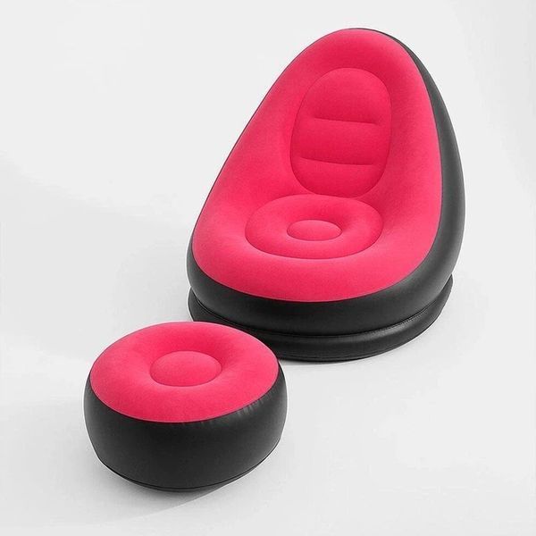 Надувний диван з пуфом Air Sofa / Надувне велюрове крісло з пуфом+насос Рожевий 255874321/3 фото