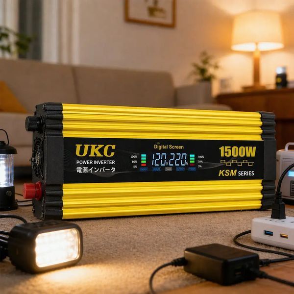 Автомобільний інвертор Жовтий / Перетворювач напруги з 12-220V, 1500Вт, 2хUSB sp10531 фото