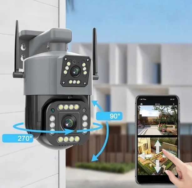 Поворотна WiFi камера Qettopo V380 / Вулична IP камера відеоспостереження 8Мп, 2 об'єктиви G5899 фото