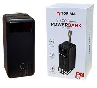 Повербанк Torima TRM-1080 22,5W / 80000 mAh, з ліхтариком, 3 кабелі / Портативний акумулятор / УМБ Power Bank pahTRM-1080 фото