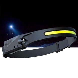Легкий налобний ліхтар LED+COB з датчиком руху та червоним світлом (чорний) 54012361 фото