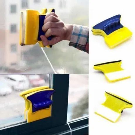 Магнітна щітка для миття вікон із двох сторін Magnetic Double side Cleaner 40мм зі страхувальним шнуром жовто-синя 540TV175 фото