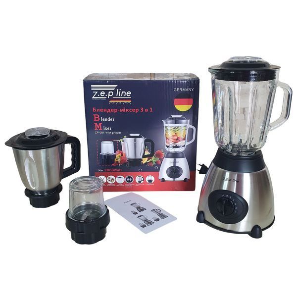 Стаціонарний блендер Zepline 2000W (скляна чаша 1.5л., чаша подрібнювальна для м'яса 1,2л.) ZP-081D1 ZP-081 фото