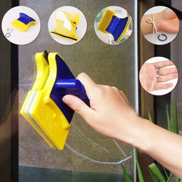 Магнітна щітка для миття вікон із двох сторін Magnetic Double side Cleaner 40мм зі страхувальним шнуром жовто-синя 540TV175 фото