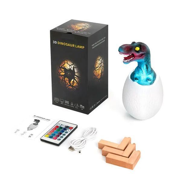 Дитячий світильник SUNROZ 3D Dinosaur Lamp лампа-нічник "Динозаврик у яйці" з пультом ДУ 205000000 фото