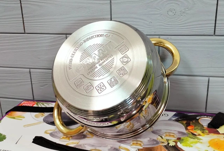 Набір кухонного посуду з нержавіючої сталі Grandhoff GOLD GR-7012 12 предметів з індукційним дном GR-7012 фото