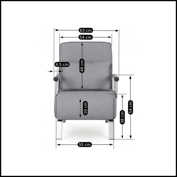 Розкладне крісло, розкладачка MEBEL ELITE BART, сірий (KR-65)(крісло-80/65/68; ліжко-190/65) KR -65 фото