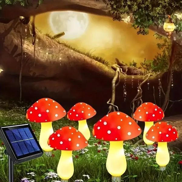 Декоративна гірлянда &laquo;Мухомори&raquo; із сонячною батареєю, 8 режимів свічення 6 шт MA759 фото