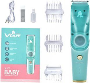Безшумна машинка для стрижки дітей та немовлят VGR Baby V-151, Бездротовий тример 3 насадки з витяжкою 239V-151 фото