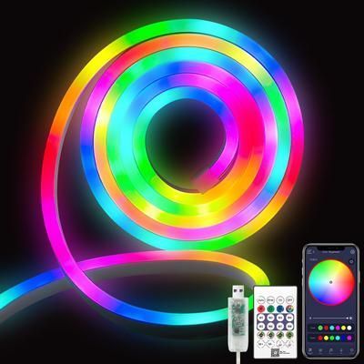 Розумна гнучка LED Neon RGB стрічка-шланг 10 метрів від USB керування режимами з телефону, Bluetooth додаток, пульт Jam74541 фото