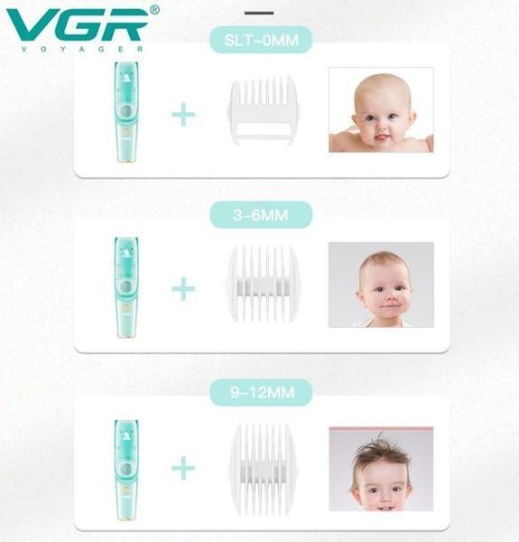 Безшумна машинка для стрижки дітей та немовлят VGR Baby V-151, Бездротовий тример 3 насадки з витяжкою 239V-151 фото