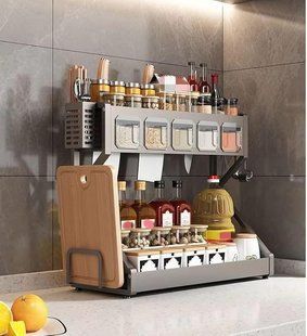 Органайзер для приправ Glaceon Spice Rack, двоярусна стійка для посуду + спецівниця, багатофункціональна сушарка посуду та спецій, містка полиця для спецій з кухонними шафами 2053801 фото