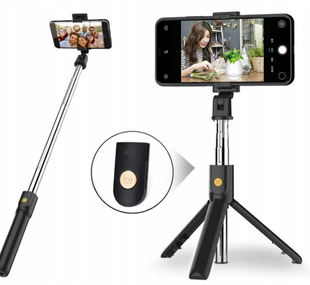 Монопод-трипод для селфі Selfie K22 + знімний Bluetooth пульт / палиця селфі з тринога К22 (Чорний) 646364 фото