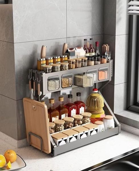 Органайзер для приправ Glaceon Spice Rack, двоярусна стійка для посуду + спецівниця, багатофункціональна сушарка посуду та спецій, містка полиця для спецій з кухонними шафами 2053801 фото