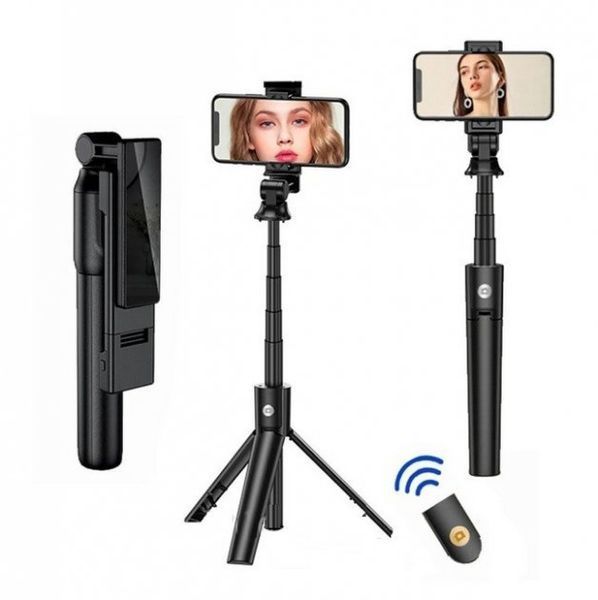 Монопод-трипод для селфі Selfie K22 + знімний Bluetooth пульт / палиця селфі з тринога К22 (Чорний) 646364 фото