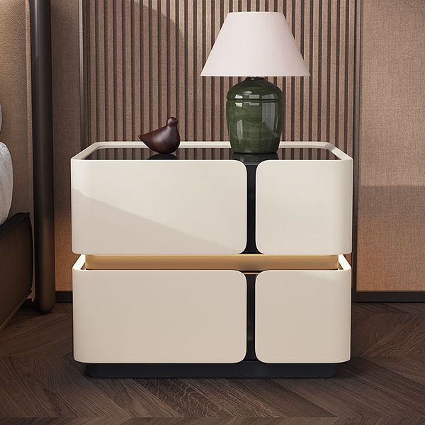 Приліжкова тумба з екошкіри з LED підсвічуванням, USB, датчик освітлення, бездротова зарядка, Bluetooth-аудіо Біла M17584 фото
