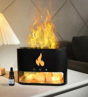 Соляна лампа з ультразвуковим зволожувачем повітря 3-в-1 Doctor-101 Flame. Сольовий світильник нічник з димом, 4 кольори підсвічування Sp9034 фото