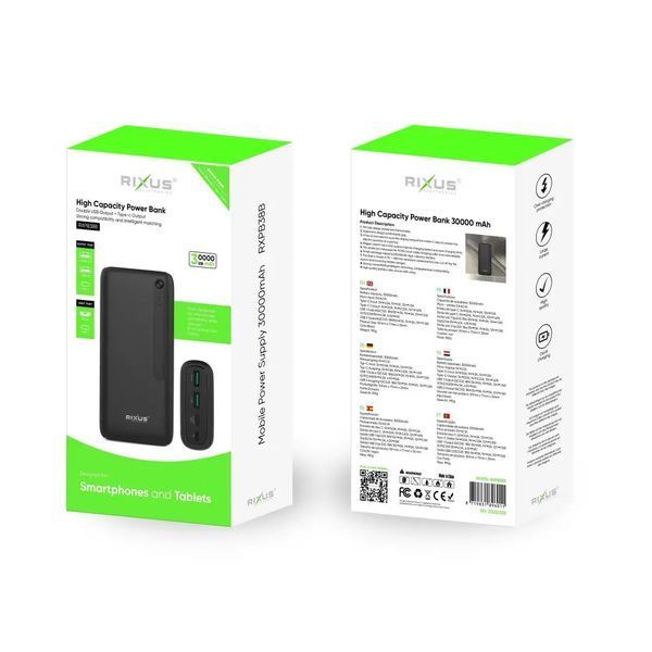 Повербанк Rixus 30000 mah 20w RXPB38B Power bank M17458 фото