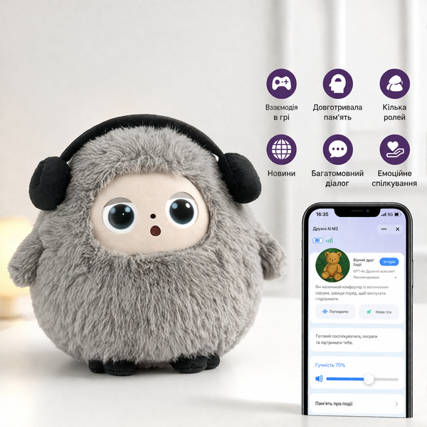 Іграшка зі штучним інтелектом Bobo / Інтерактивна плюшева іграшка BOBO з AI, голосом і LED очима / Розумна іграшка 22х25см Jam1657 фото